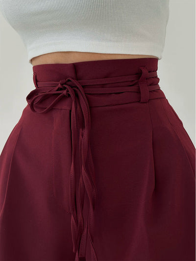 SeravaParis™ | Pantalon palazzo taille haute avec ceinture nouée