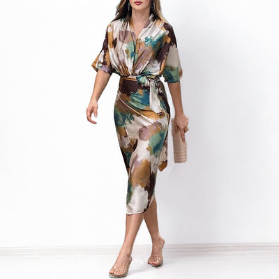 Stefka | Robe élégante à imprimé abstrait, type wrap pour femmes