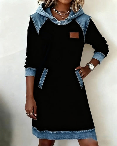 Robe à capuche avec empiècements denim
