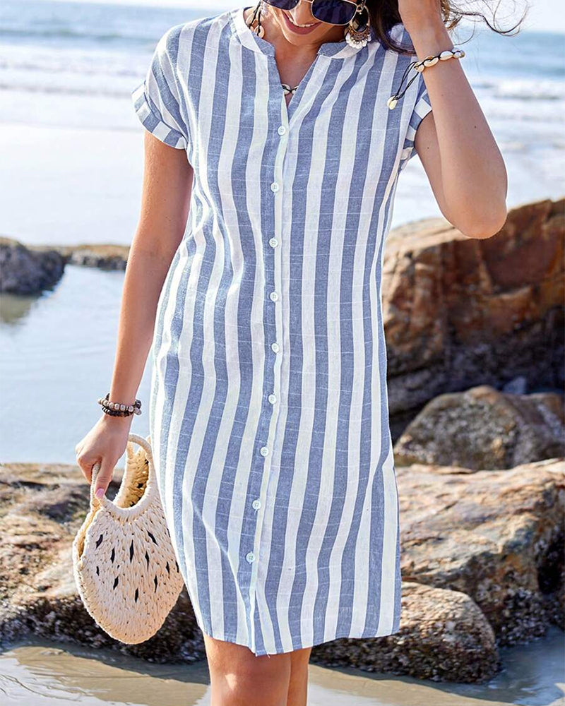 Celestyna | Robe Chemise Rayée Style Lin