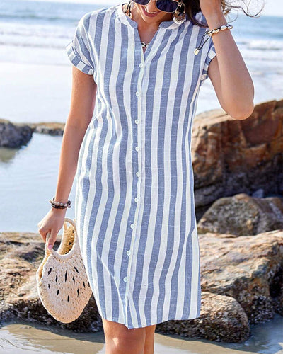 Celestyna | Robe Chemise Rayée Style Lin