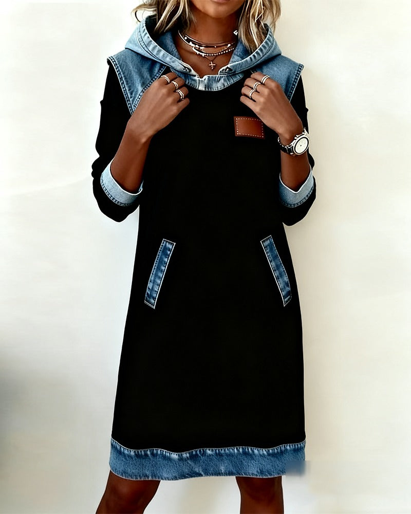 Robe à capuche avec empiècements denim