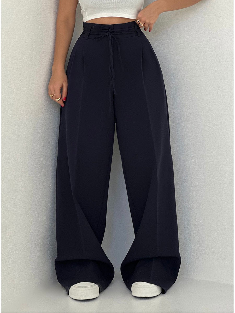 SeravaParis™ | Pantalon palazzo taille haute avec ceinture nouée