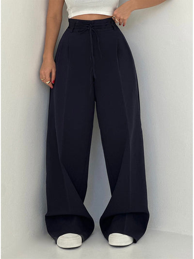 SeravaParis™ | Pantalon palazzo taille haute avec ceinture nouée