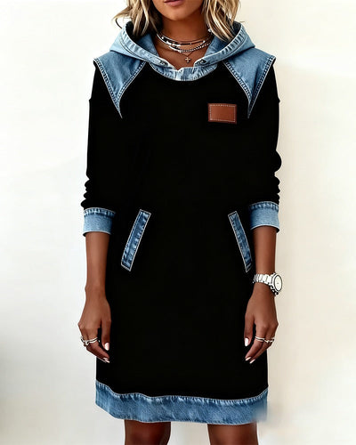 Robe à capuche avec empiècements denim