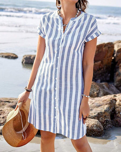 Celestyna | Robe Chemise Rayée Style Lin