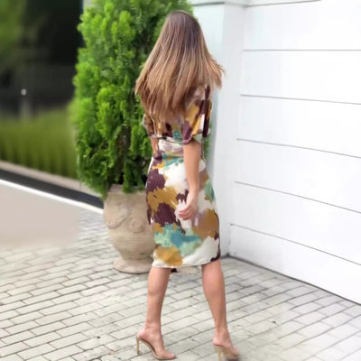 Stefka | Robe élégante à imprimé abstrait, type wrap pour femmes