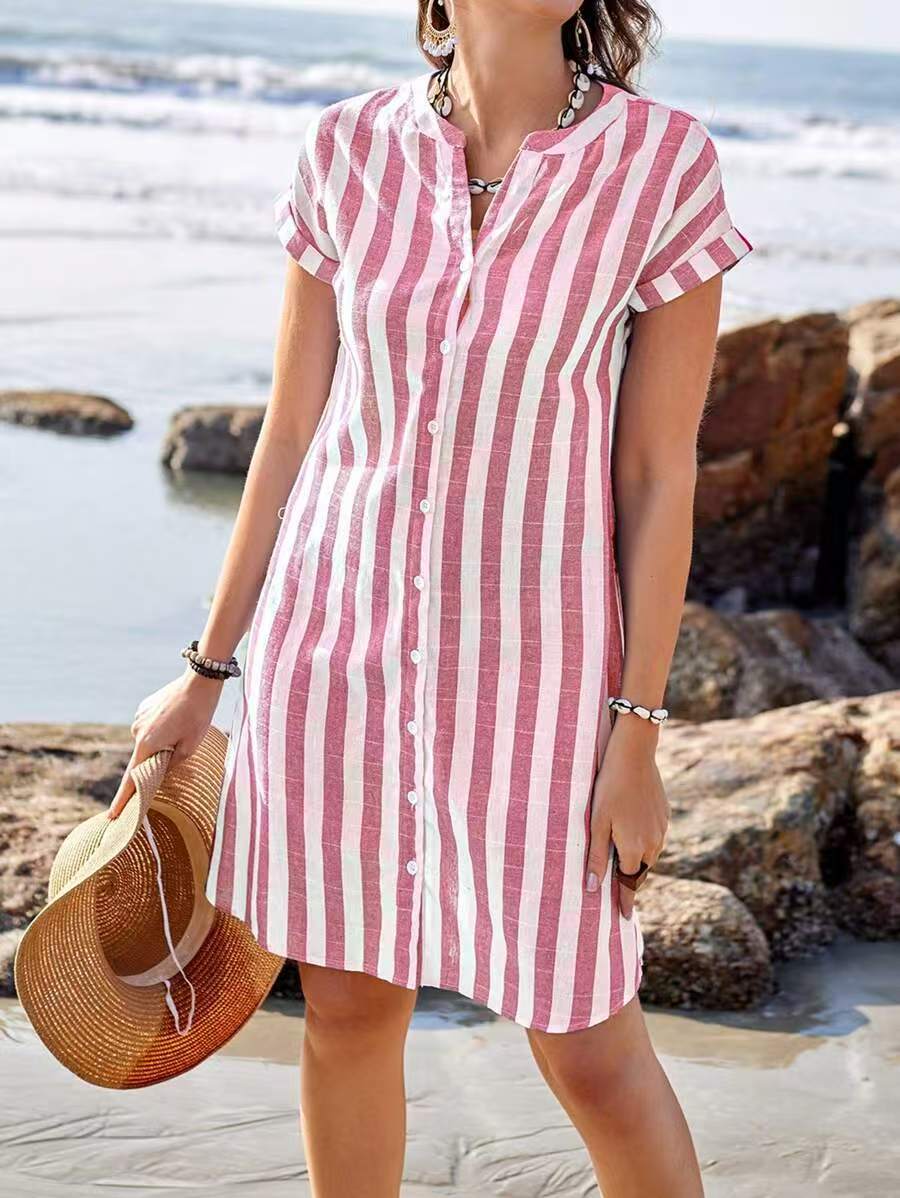Celestyna | Robe Chemise Rayée Style Lin