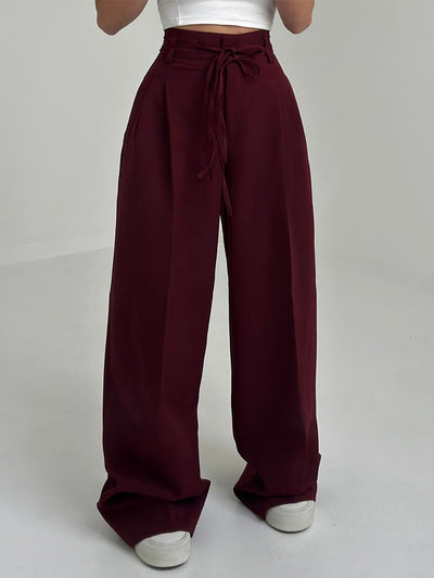 SeravaParis™ | Pantalon palazzo taille haute avec ceinture nouée