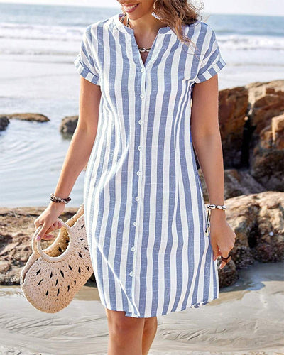 Celestyna | Robe Chemise Rayée Style Lin