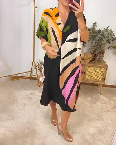 Weronika | Robe décontractée avec imprimé coloré de feuilles
