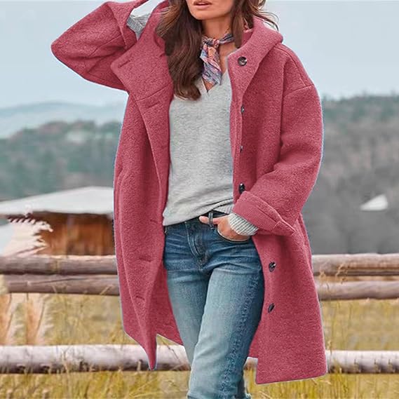 SeravaParis™ | Manteau long à capuche femme avec boutonnage frontal