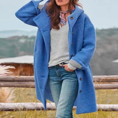 SeravaParis™ | Manteau long à capuche femme avec boutonnage frontal