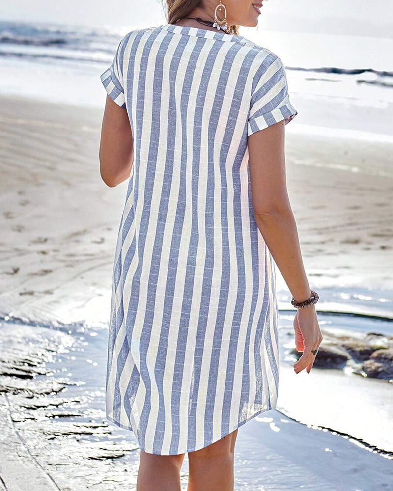 Celestyna | Robe Chemise Rayée Style Lin
