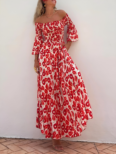 Alina | Robe Maxi à Épaules Dégagées et Charme Boho