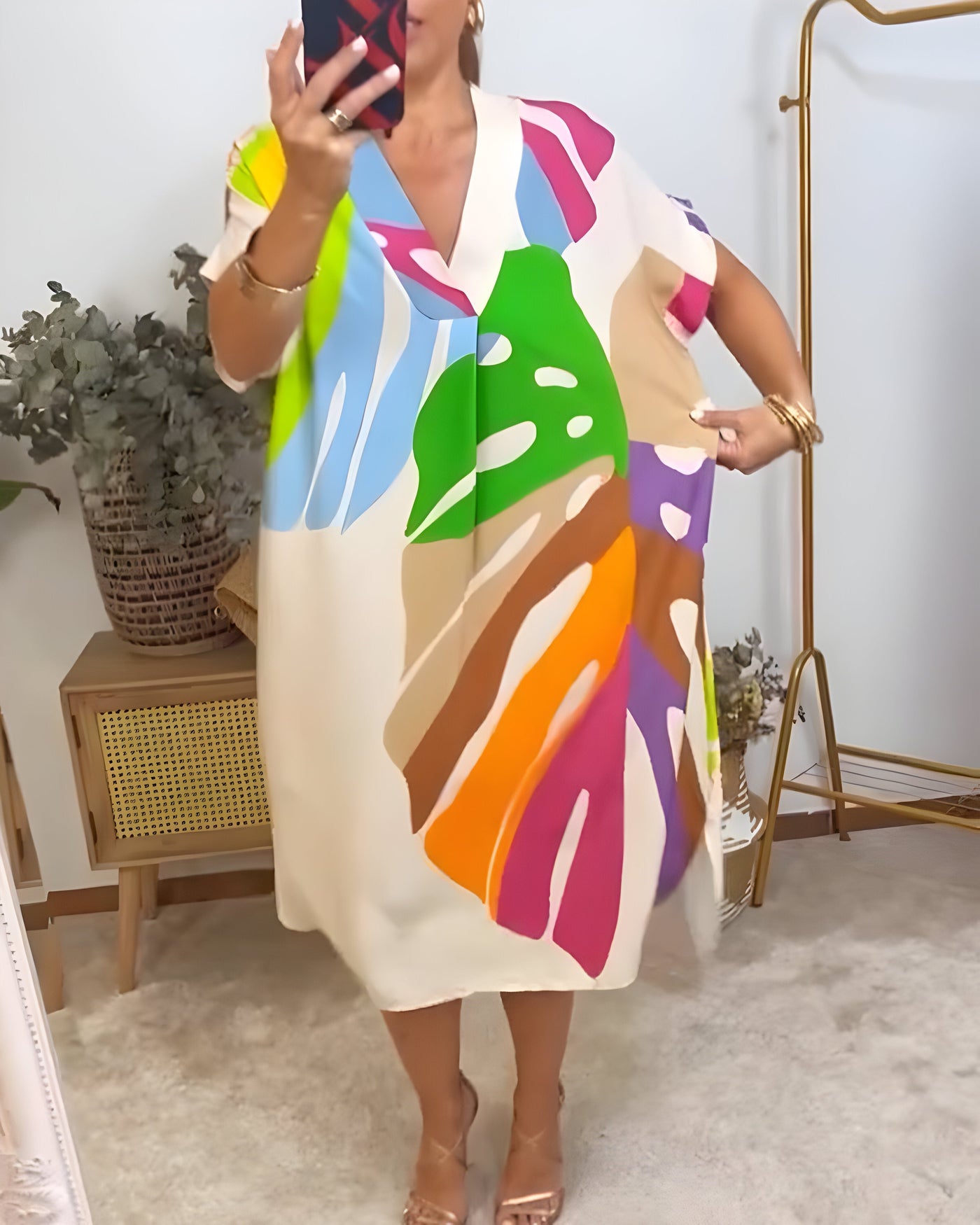 Weronika | Robe décontractée avec imprimé coloré de feuilles
