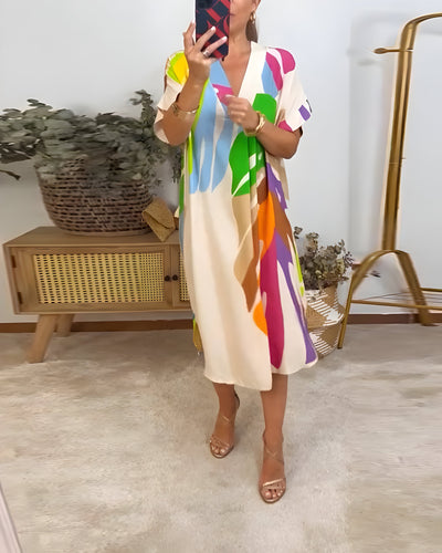 Weronika | Robe décontractée avec imprimé coloré de feuilles