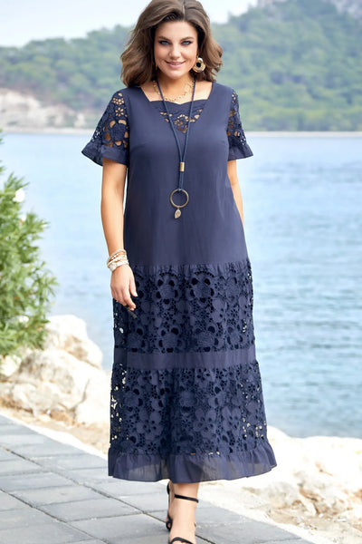 Kalina | Robe longue en dentelle bleu marine