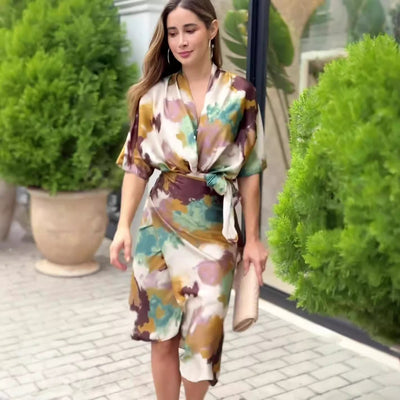 Stefka | Robe élégante à imprimé abstrait, type wrap pour femmes