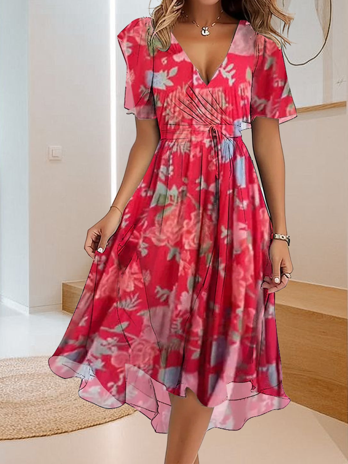 Alicja | Robe décontractée avec imprimé simple et décolleté en V