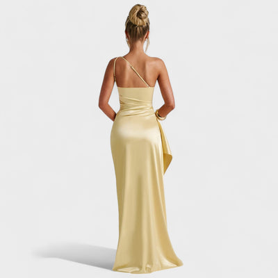Ariel – Robe Asymétrique Satin Citron