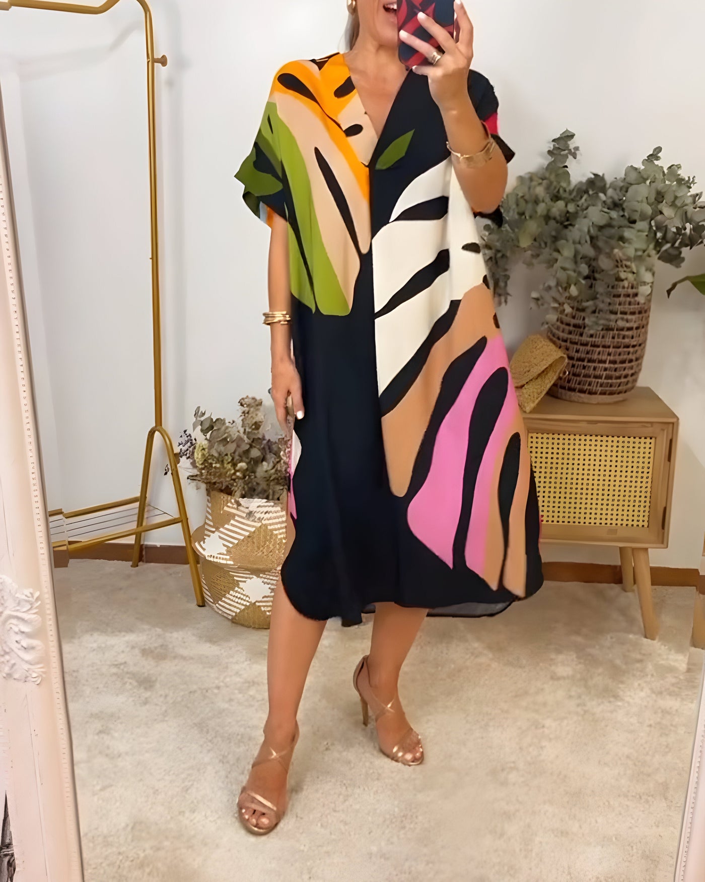 Weronika | Robe décontractée avec imprimé coloré de feuilles