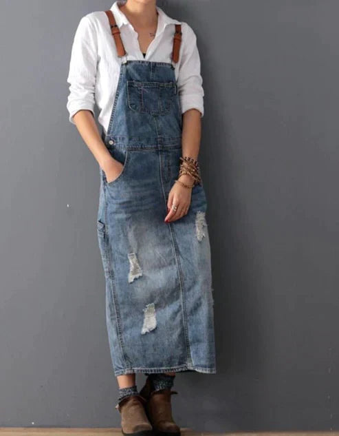 Romilly - Robe salopette en denim déchiré