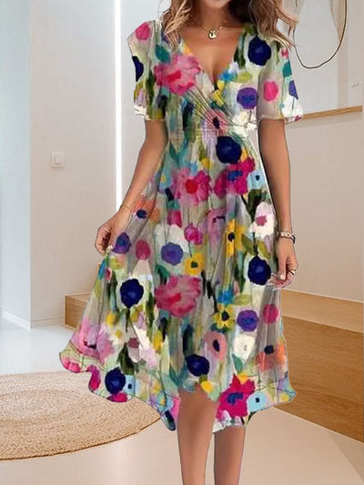 Alicja | Robe décontractée avec imprimé simple et décolleté en V