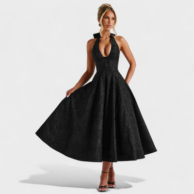 Effie – Robe Midi Texturée avec Décolleté Halter