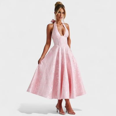 Effie – Robe Midi Texturée avec Décolleté Halter