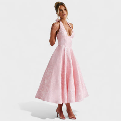 Effie – Robe Midi Texturée avec Décolleté Halter