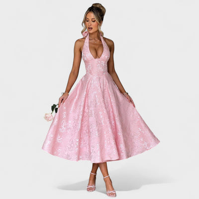 Effie – Robe Midi Texturée avec Décolleté Halter