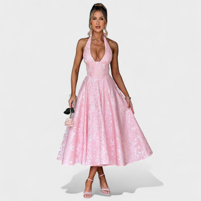 Effie – Robe Midi Texturée avec Décolleté Halter