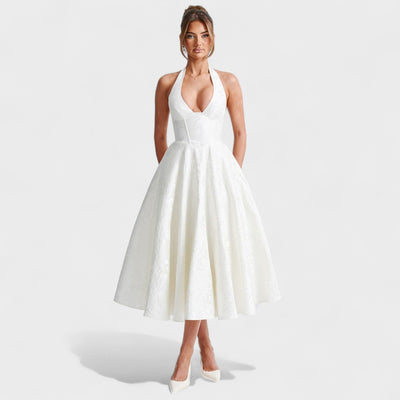 Effie – Robe Midi Texturée avec Décolleté Halter