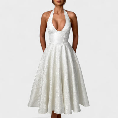 Effie – Robe Midi Texturée avec Décolleté Halter