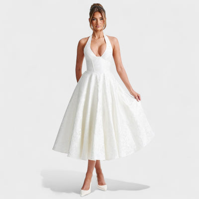 Effie – Robe Midi Texturée avec Décolleté Halter