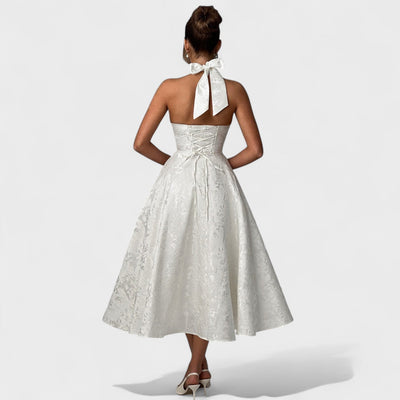 Effie – Robe Midi Texturée avec Décolleté Halter