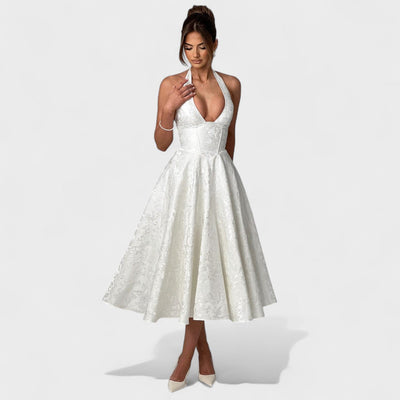 Effie – Robe Midi Texturée avec Décolleté Halter
