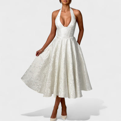 Effie – Robe Midi Texturée avec Décolleté Halter