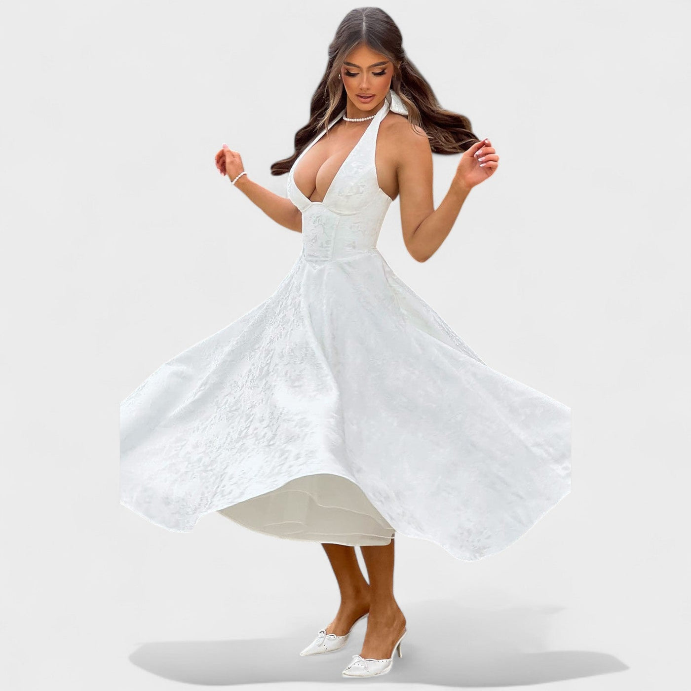 Effie – Robe Midi Texturée avec Décolleté Halter