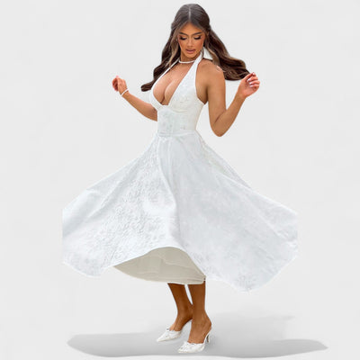 Effie – Robe Midi Texturée avec Décolleté Halter