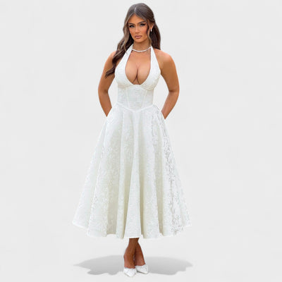 Effie – Robe Midi Texturée avec Décolleté Halter