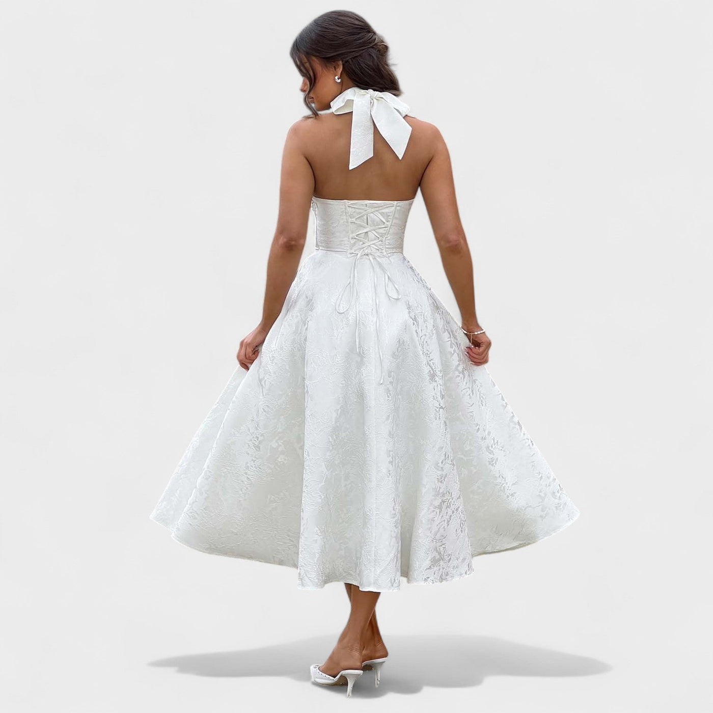 Effie – Robe Midi Texturée avec Décolleté Halter