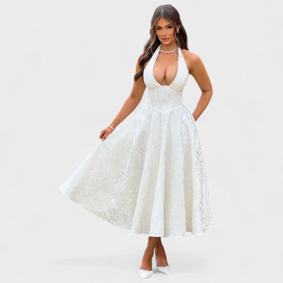 Effie – Robe Midi Texturée avec Décolleté Halter