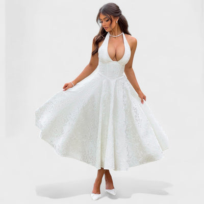 Effie – Robe Midi Texturée avec Décolleté Halter