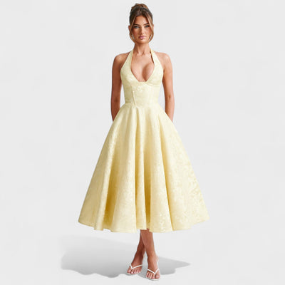 Effie – Robe Midi Texturée avec Décolleté Halter