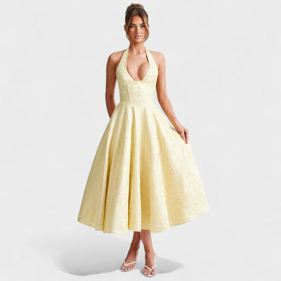 Effie – Robe Midi Texturée avec Décolleté Halter