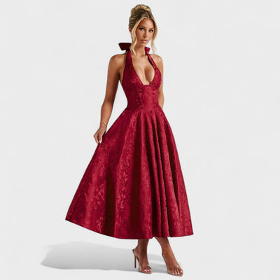 Effie – Robe Midi Texturée avec Décolleté Halter