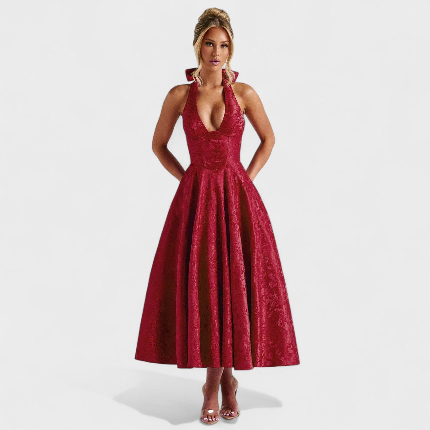 Effie – Robe Midi Texturée avec Décolleté Halter