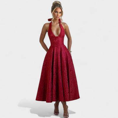 Effie – Robe Midi Texturée avec Décolleté Halter